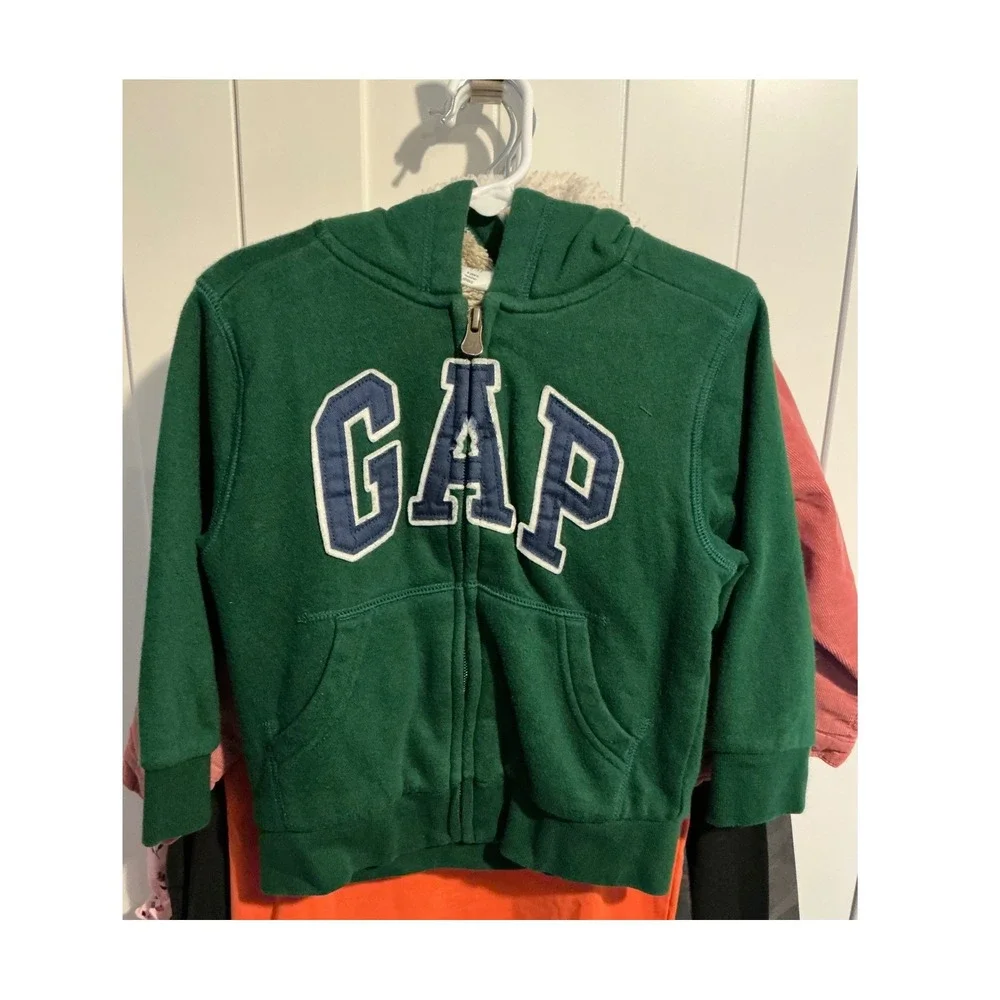 Gap Kids Toddlers Green Sherpa Lined Full Zip Arch Logo Hoodie Sweatshirt 3T